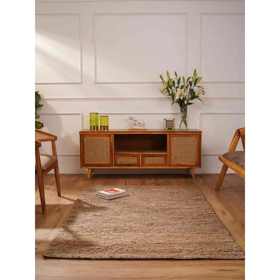 Hand Knotted Sumak Jute Eco-Friendly Area Rugs - 3'X5', Rectangle Shape, Light Brown Color, Solid Plain Pattern, High Pile, Natural Fiber, Outdoor Indoor Handmade Area Rugs For Living Room (J00010)