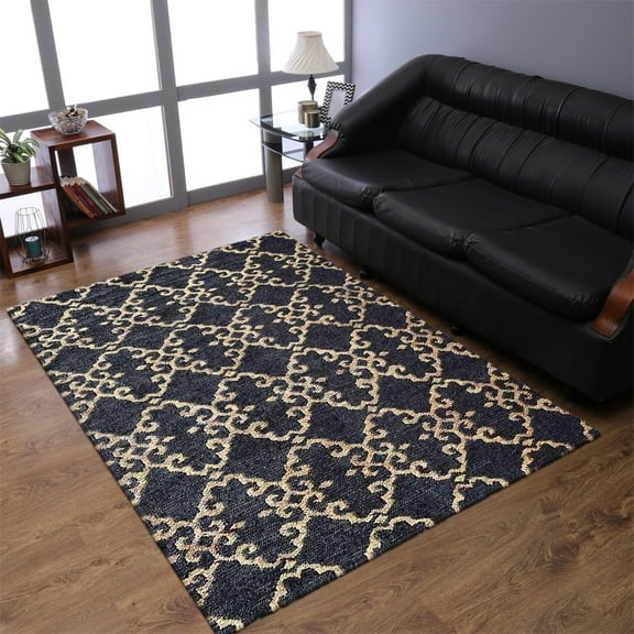 Hand Knotted Sumak Jute Eco-Friendly Area Rugs - 5'X8', Rectangle Shape, Charcoal Beige Color, Contemporary Pattern, High Pile, Natural Fiber, Handmade Area Rugs For Living Room (J00015)