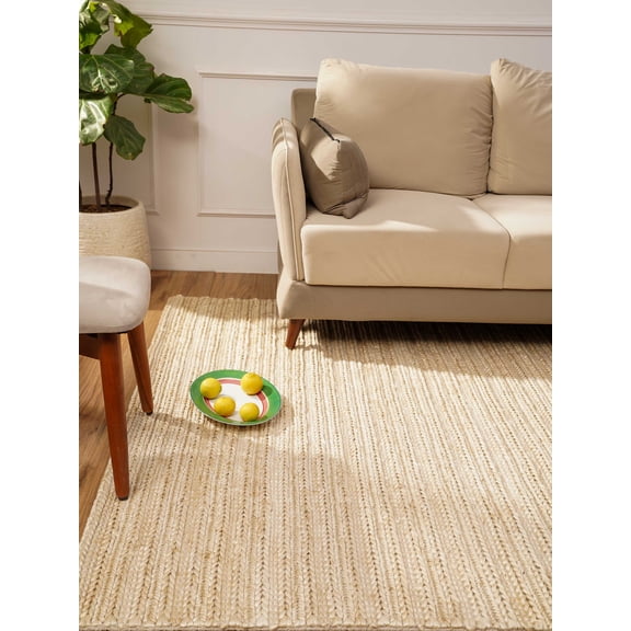 Rugsotic Carpets Hand Knotted Sumak Jute Eco-Friendly 6'x9' Area Rugs Rectangle Ivory Contemporary High Pile Natural Fiber Outdoor Indoor Handmade Rug for Living Room, Bedroom J00012
