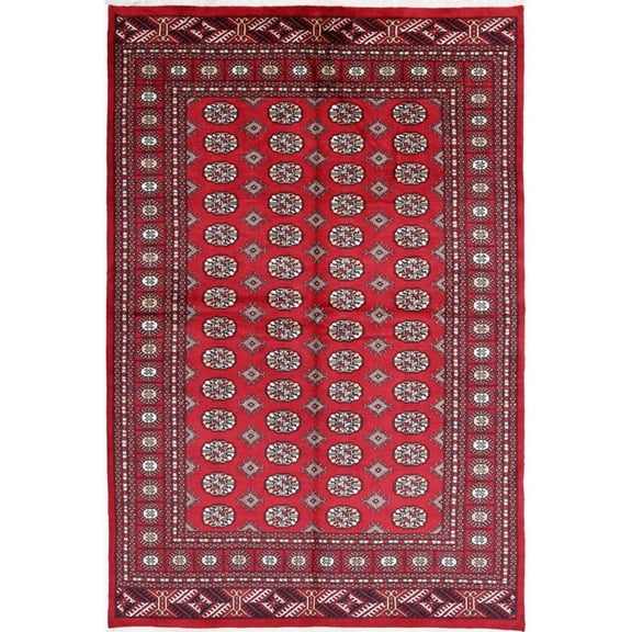 Hand Knotted Tribal Bokhara Wool Rug - 6'2'' x 9'2''