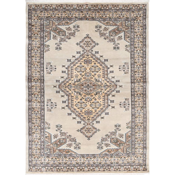 Hand Knotted Tribal Jaldar Fine Wool  Silk Rug - 4'6'' x 6'4''