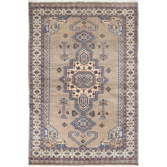 Hand Knotted Tribal Jaldar Fine Wool  Silk Rug - 4'6'' x 6'9''