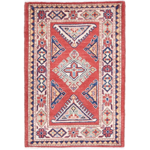 Hand Knotted Tribal Kazak Wool Rug - 2'1'' x 3'1''