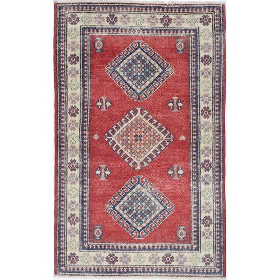 Hand Knotted Tribal Kazak Wool Rug - 2'10'' x 4'10''