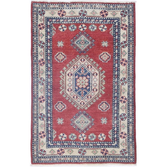 Hand Knotted Tribal Kazak Wool Rug - 2'6'' x 3'11''