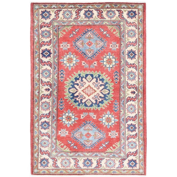Hand Knotted Tribal Kazak Wool Rug - 3'0'' x 4'8''