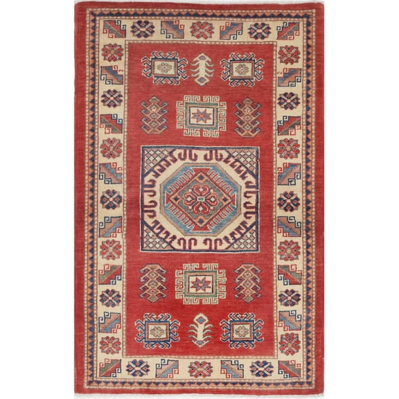 Hand Knotted Tribal Kazak Wool Rug - 3'0'' x 4'8''
