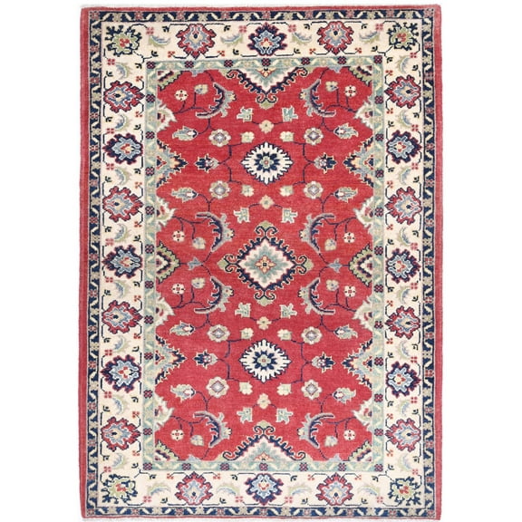 Hand Knotted Tribal Kazak Wool Rug - 3'0'' x 4'8''