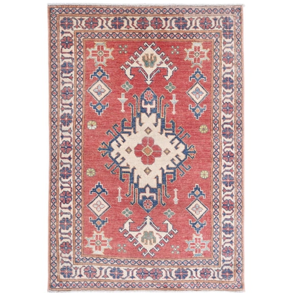 Hand Knotted Tribal Kazak Wool Rug - 3'2'' x 4'8''