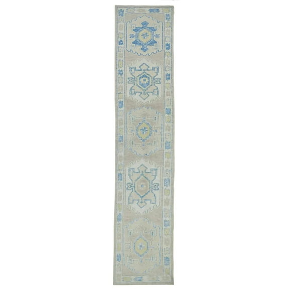 Hand Knotted Turkish Oushak Wool Rug - 3'4'' x 17'2''