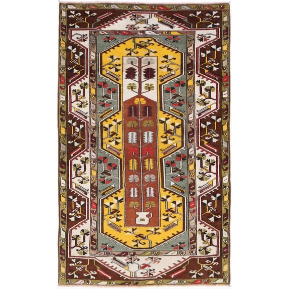 Hand Knotted Vintage Turkish Kars Wool Rug - 3'10'' x 6'6''