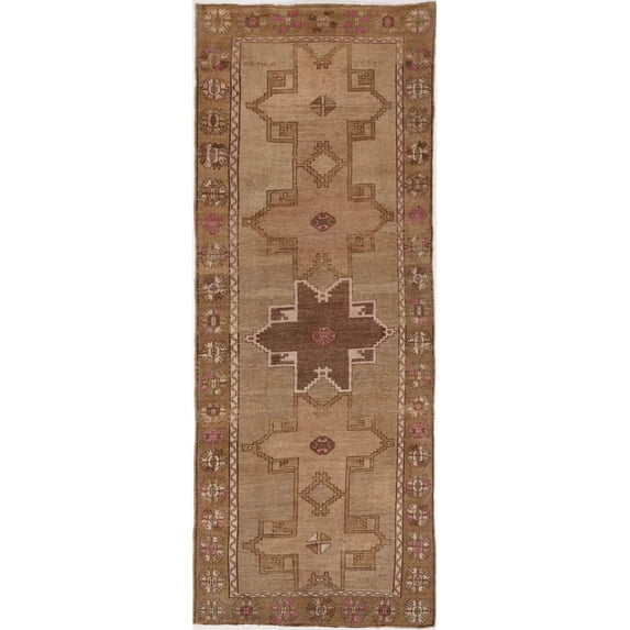 Hand Knotted Vintage Turkish Kars Wool Rug - 4'2'' x 11'9''