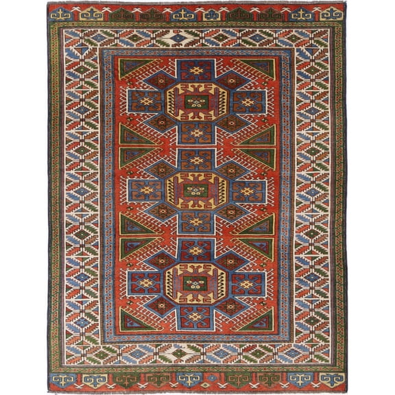 Hand Knotted Vintage Turkish Kars Wool Rug - 6'4'' x 8'6''