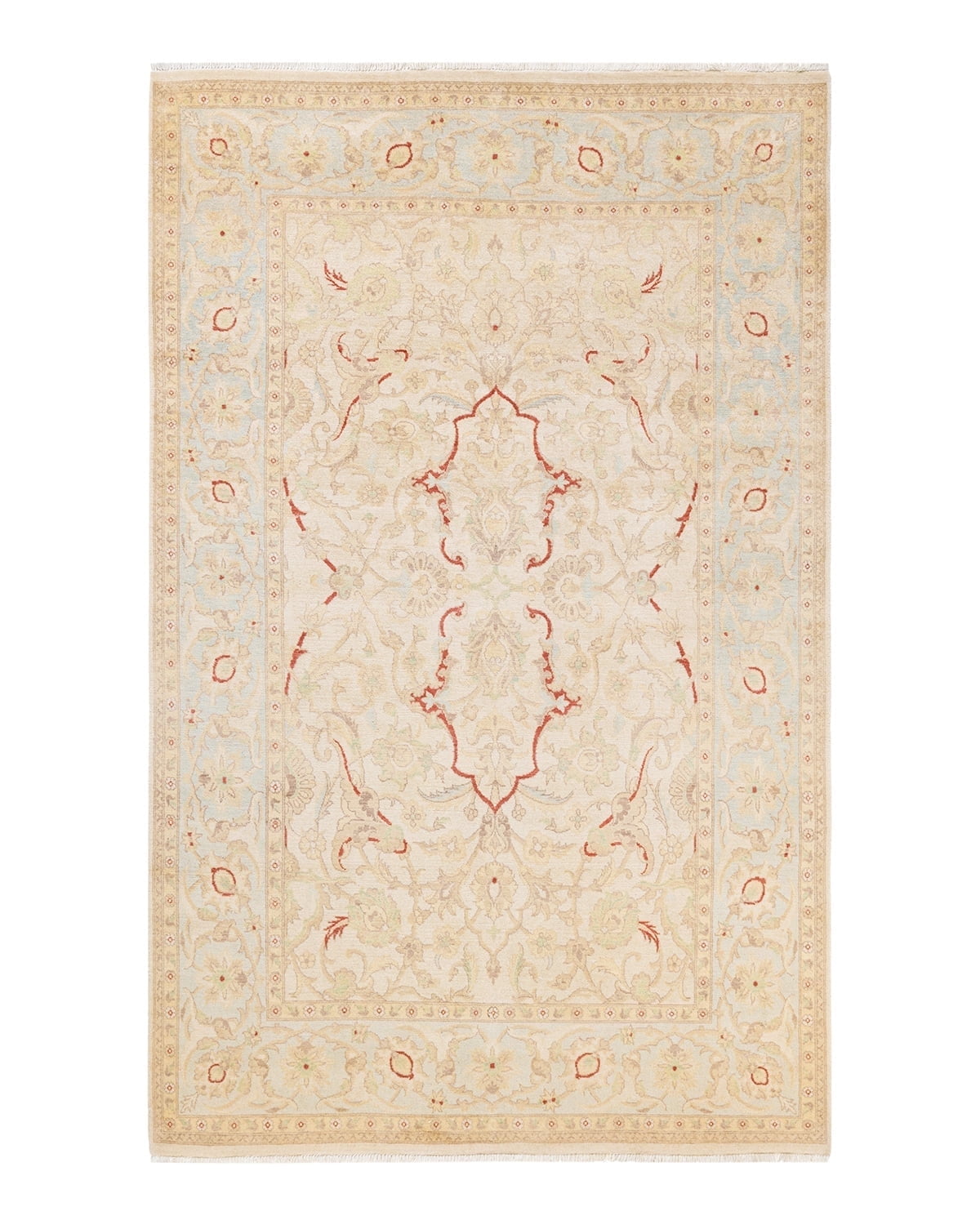 Hand-Knotted Ivory Floral Wool 6' x 9' Area Rug