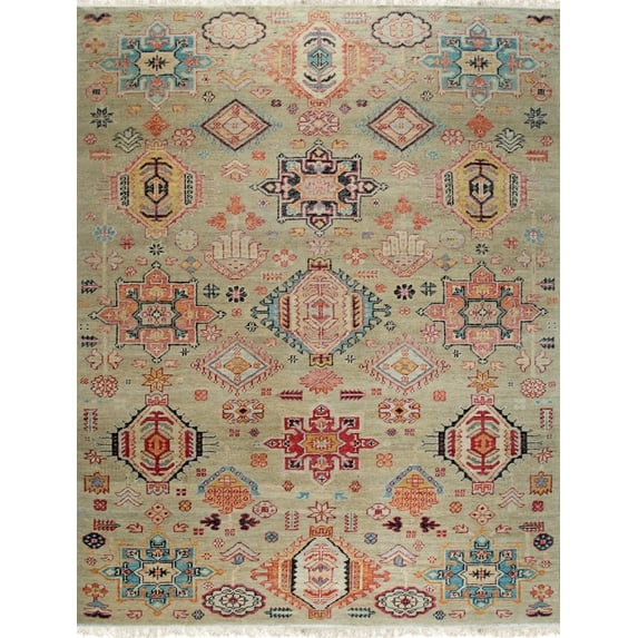 Hand-Knotted Wool Ivory Classic Traditional Heriz Serapi Bakhshish Rug, Made in India