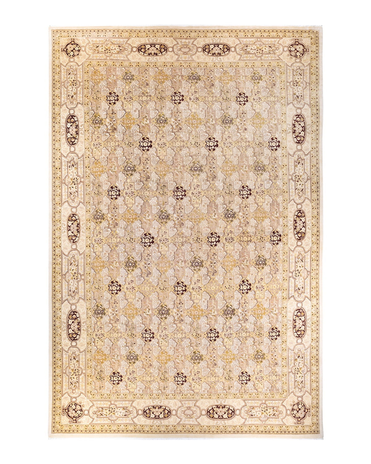Hand-Knotted Wool Oriental Contemporary Ivory Area Rug 11' 10" x 17' 10"