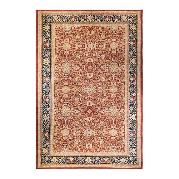 Hand-Knotted Wool Oriental Contemporary Orange Area Rug 12' 1" x 18' 1"