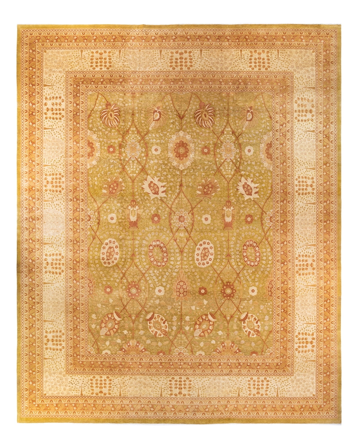 Hand-Knotted Green Wool Traditional Area Rug 12' 3" x 15' 3"