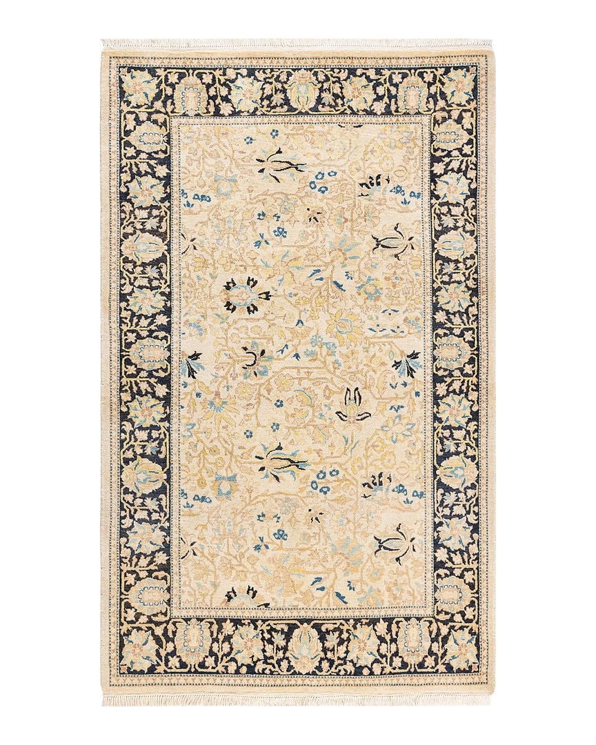 Hand-Knotted Ivory Wool Geometric Traditional Area Rug 3' x 5'