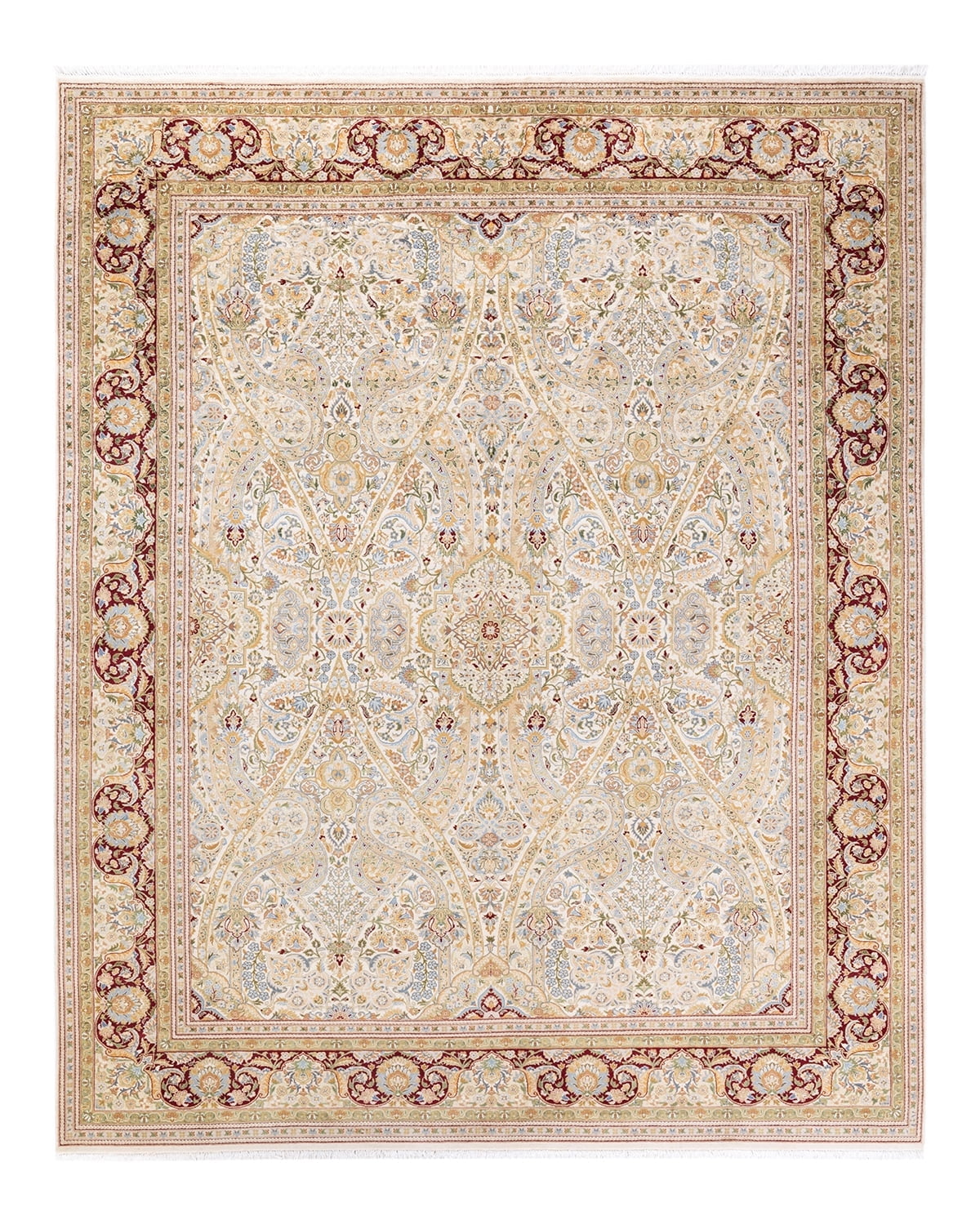 Elegant Ivory Wool Hand-Knotted Traditional 8' x 10' Area Rug