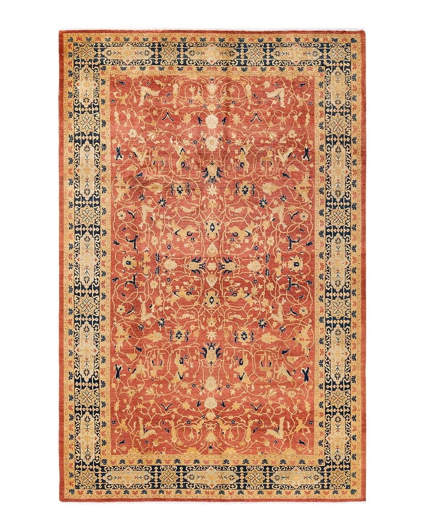 Elegant Hand-Knotted Wool Oriental Rug in Orange, 6'x9'