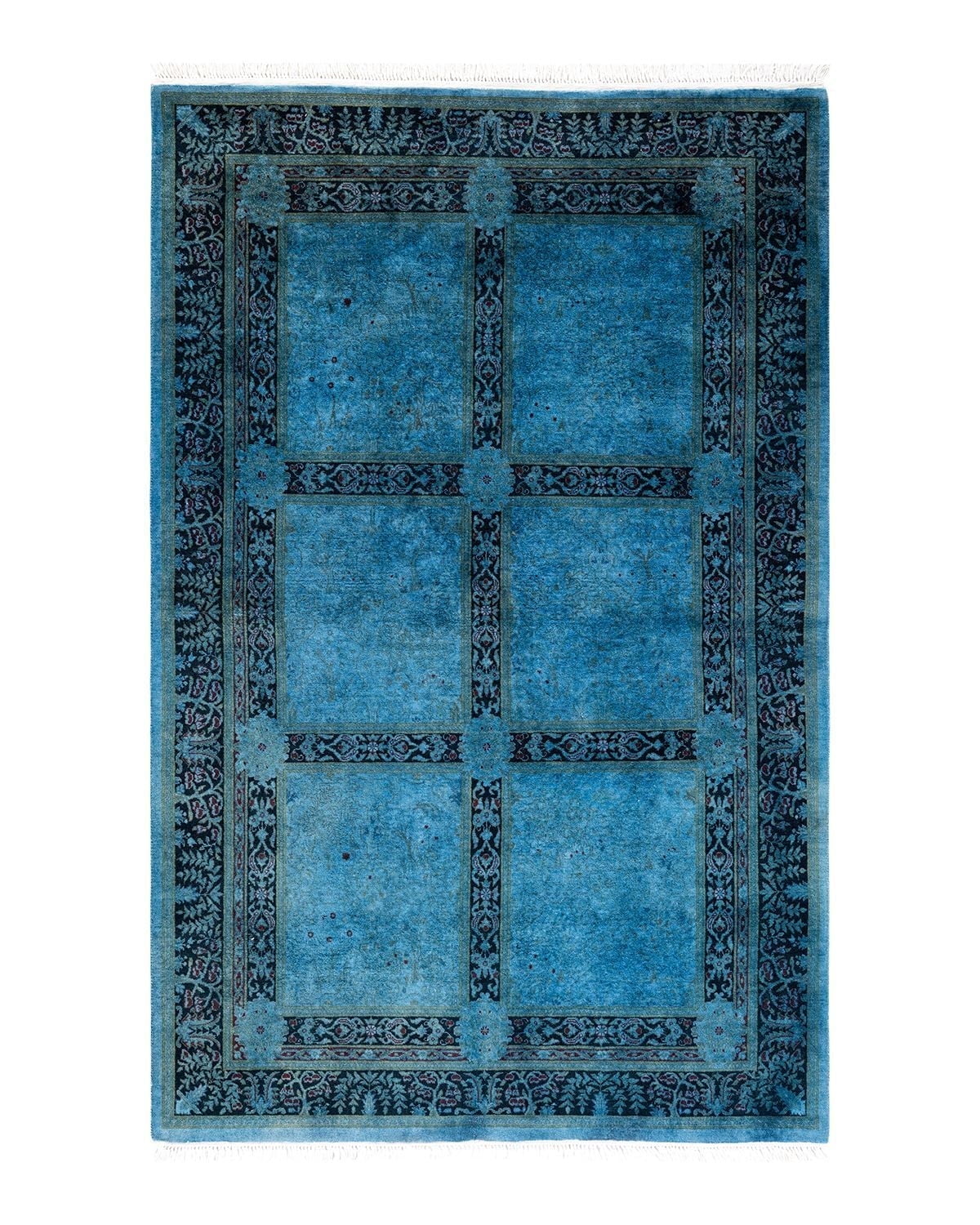 Hand-Knotted Blue Wool Rectangular Area Rug 4' 1" x 6' 4"