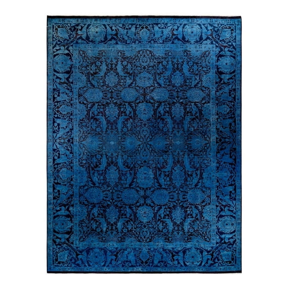 Hand-Knotted Wool Overdyed Contemporary Blue Area Rug 9' 0" x 11' 10"