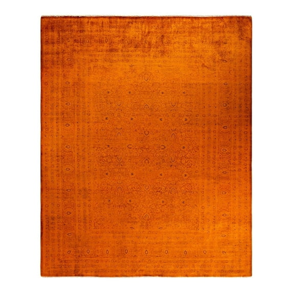 Hand-Knotted Wool Overdyed Contemporary Orange Area Rug 9' 3" x 11' 6"