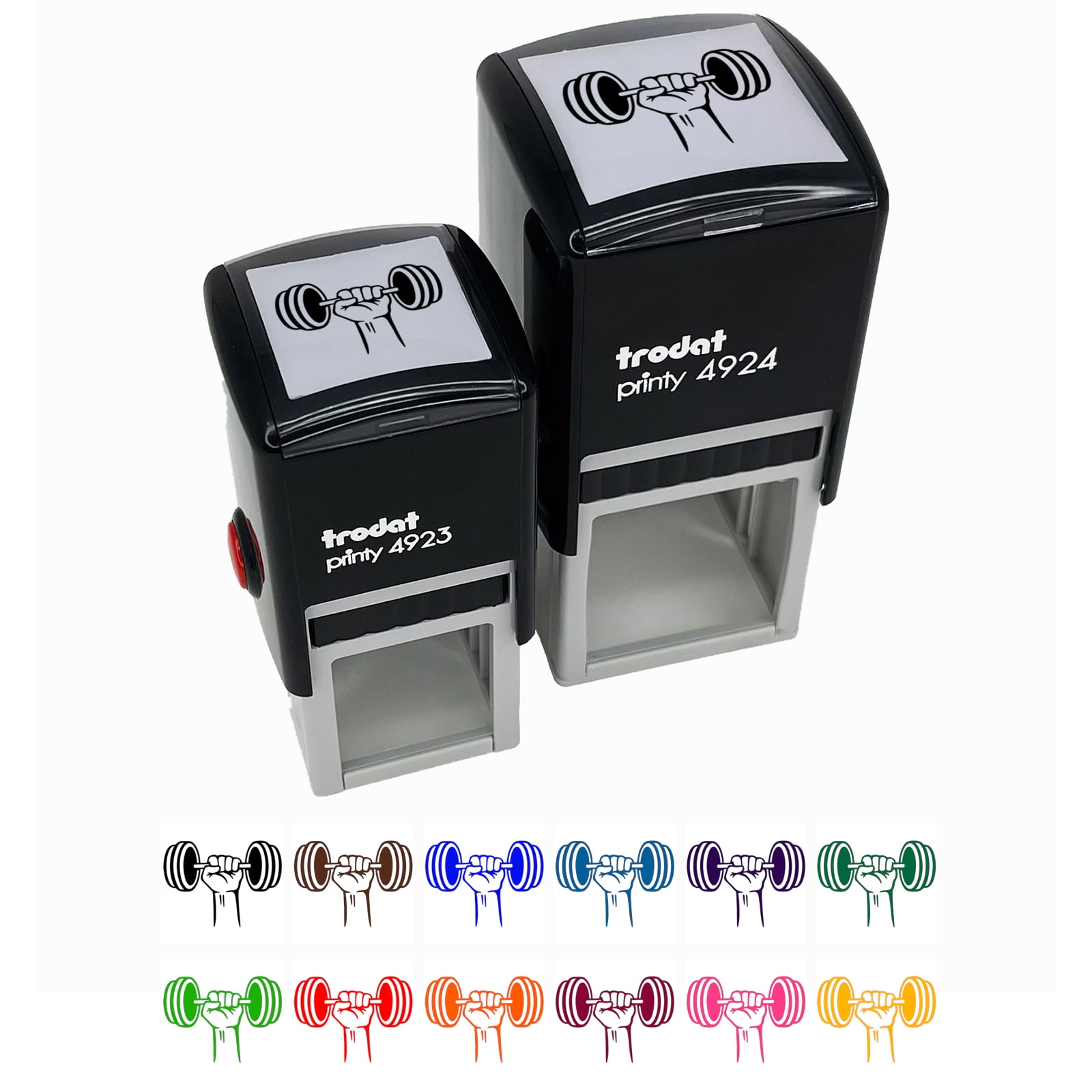 Hand Lifting Dumbbell Weightlifting Weights Gym Workout Self-Inking Rubber Stamp Ink Stamper - Fuchsia Ink - Small 1 Inch