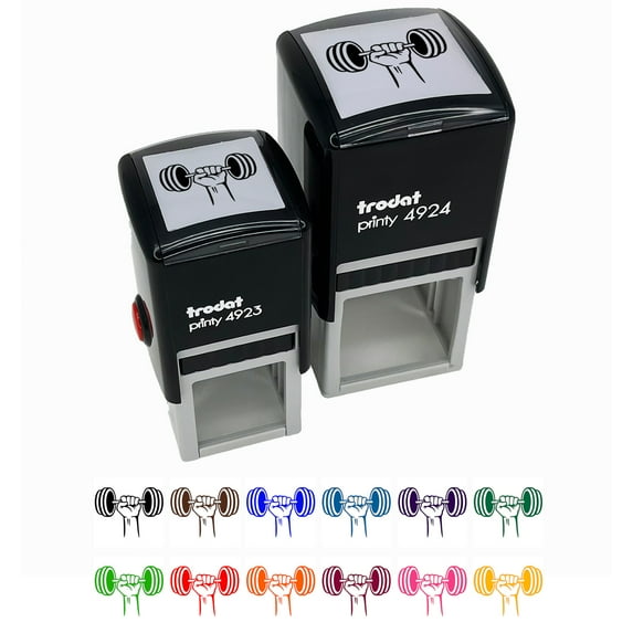 Hand Lifting Dumbbell Weightlifting Weights Gym Workout Self-Inking Rubber Stamp Ink Stamper - Lime Green Ink - Small 1 Inch