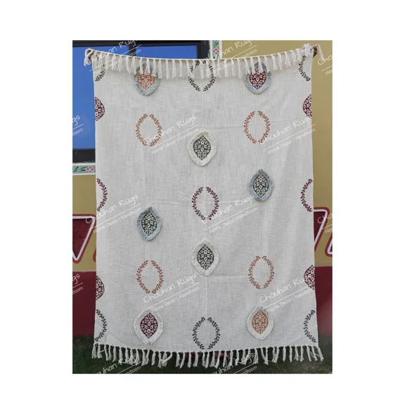Hand Loom Hand Block Printed Bed Runner Boho Cotton Fringed Blanket Beach Throw, Indian Handmade Soft Cotton Throws Blankets, Gift for her
