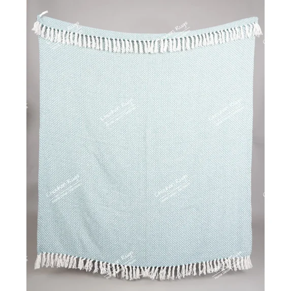 Hand Loom Hand Block Printed Bed Runner Boho Cotton Fringed Blanket Beach Throw, Indian Handmade Soft Cotton Throws Blankets, Gift for her