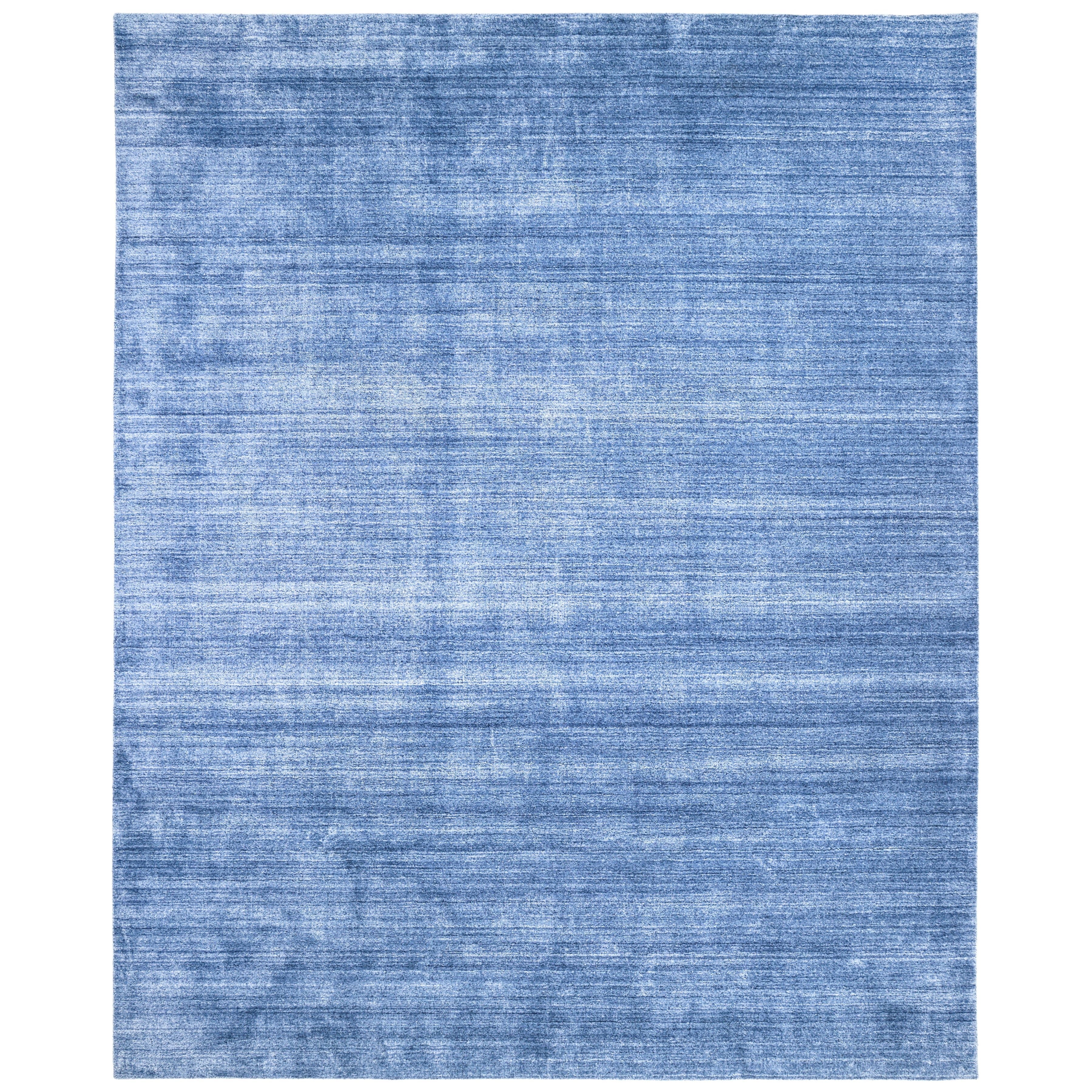 Hand Loomed Contemporary Solid Wool Blue Area Rug 3' 0