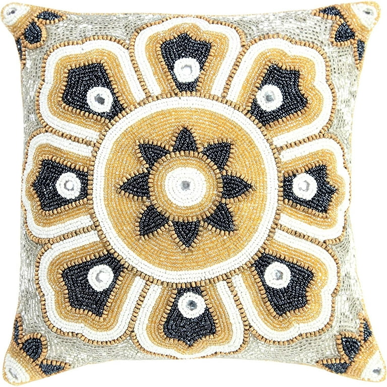 Hand Made Beaded Cushion Cover 14x14 Gold navy Color Pack of 1 By GFI LINEN CLUBS Walmart