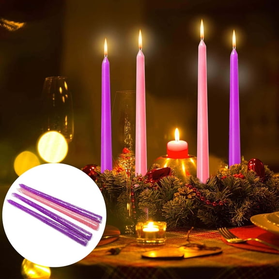Hand Made Candle Set Of 4 - Ideal for Valentine’s Day Decor and Advent Rings, Romantic Candles for Home Ambience, Bedroom or Living Room Holiday Decoration, Purple, 9.84in/25cm