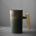 thumbnail image 1 of Hand Made Ceramic Coffee Mug with Wooden Handle, Retro Stoneware 220ml Capacity, Microwave Dishwasher Safe for Office Home Gift Unique Design, 1 of 2