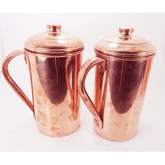 Hand Made Copper 2 Pitcher Jugs Set for Storing Drinking Water Ayurveda