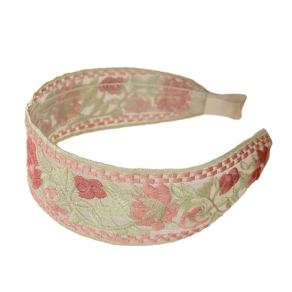 Hand-Made Cotton Linen Hairband Intricate Embroidery Blossom Design Adjustable Wide Unisex Hair Accessory