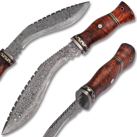 Hand Made Damascus Steel Kukri Knife Cocco Bolo Wood Handle Damascus Boster
