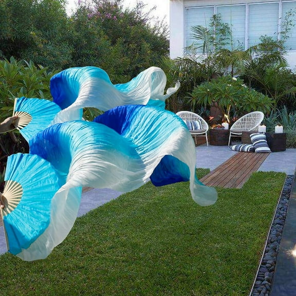 Hand-Made Silk Belly Dance Fan Veils - Bamboo Long Fans Veils Available in 8 Stunning Colors for Dance Performances Right Hand