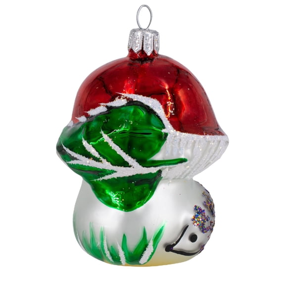Hand Made Glass Christmas Tree Mushroom And Hedgehog Figurine