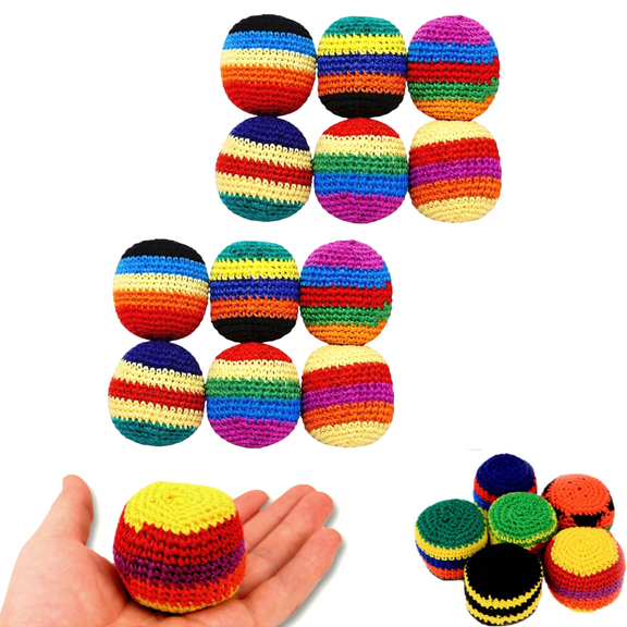 Hand-Made Knitted Footbag Sack, Multicolored Geometric Plush Hacky Ball, Sports Kickbags Kick Sacks, 2026 Upgraded 12 Balls for Outdoor for Outdoor Games Party Play -12 pcs