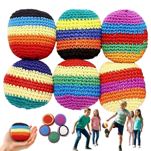 Hand-Made Knitted Footbag Sack,Upgraded Assorted Foot Bag Crochet Hacky Ball for Adults,Multicolored Geometric Pattern,Boost Coordination & Fun