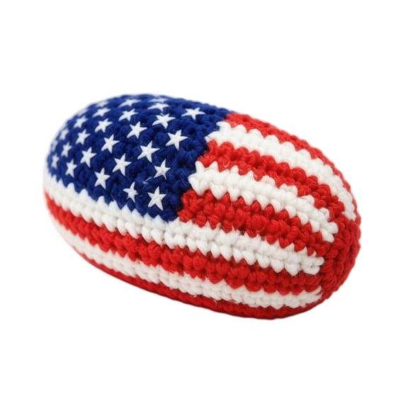 Hand-Made Knitted Patriotic Footbag, Colorful Crochet Footbag for Adults & Beginners, Juggling Ball with Multicolored Geometric Pattern for Outdoor Game & Party Fun