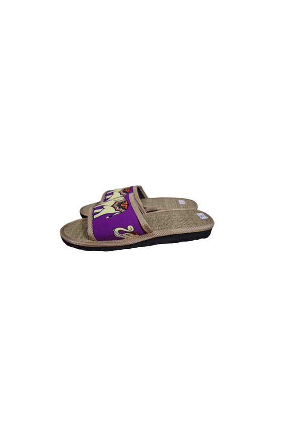 Hand Made – Mat Grass Slippers with Thai Elephant Pattern – Collection Edition 2024 Style (Royal Purple,Medium)