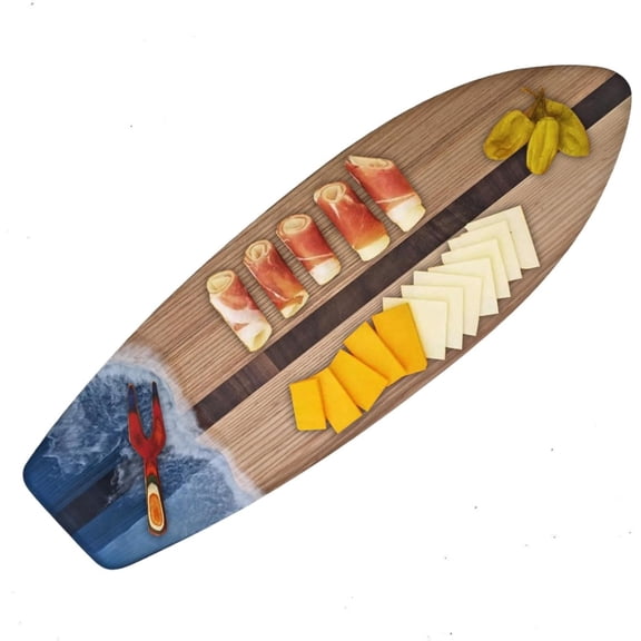Hand Made Ocean Waves Resin Surfboard, Cheese Meat Fruit Dessert Charcuterie Board Black Walnut Wood Cutting Board Party Serving Tray 21" x 7-1/2''