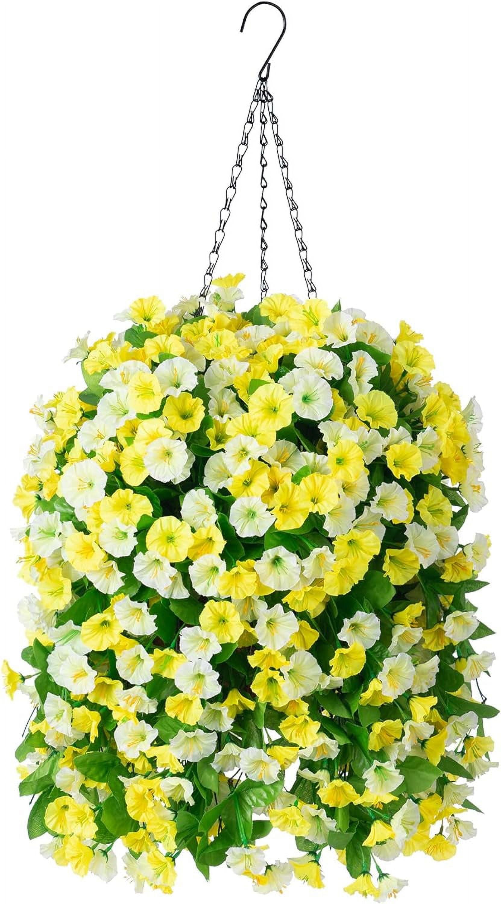Hanging Baskets with Artificial Flowers for Plants Outdoor Indoor, Faux Silk Morning Glory Vines, Faux Green Plant Arrangement for Garden Patio Decoration(Darkorchid)