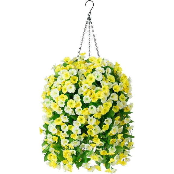 Hanging Baskets with Artificial Flowers for Plants Outdoor Indoor, Faux Silk Morning Glory Vines, Faux Green Plant Arrangement for Garden Patio Decoration(Darkorchid)