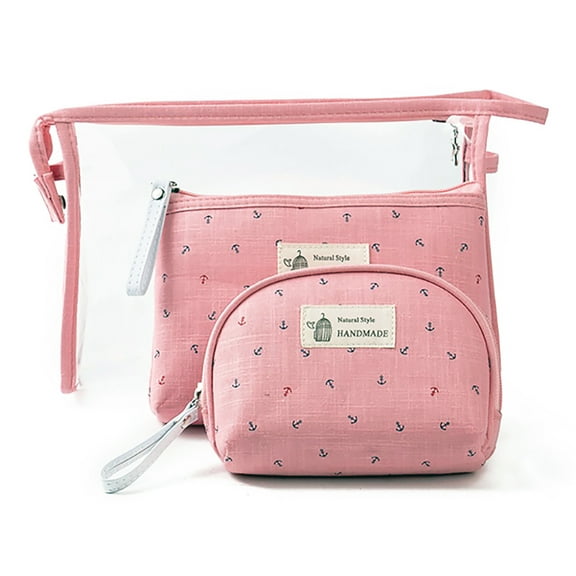 Hand Made Toiletry Cosmetic Travel kit, 3 Piece PVC pouches- Pink