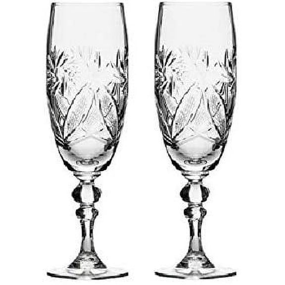 Hand Made Vintage Crystal Champagne Flute Glasses, Wedding Toasting Flutes, Set of 2